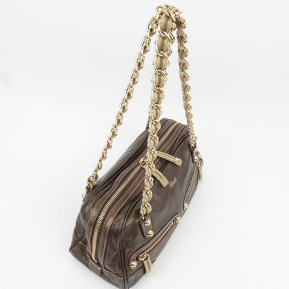 Gucci Metallic Brown Leather Chain Strap Shoulder Bag — Early 2000s