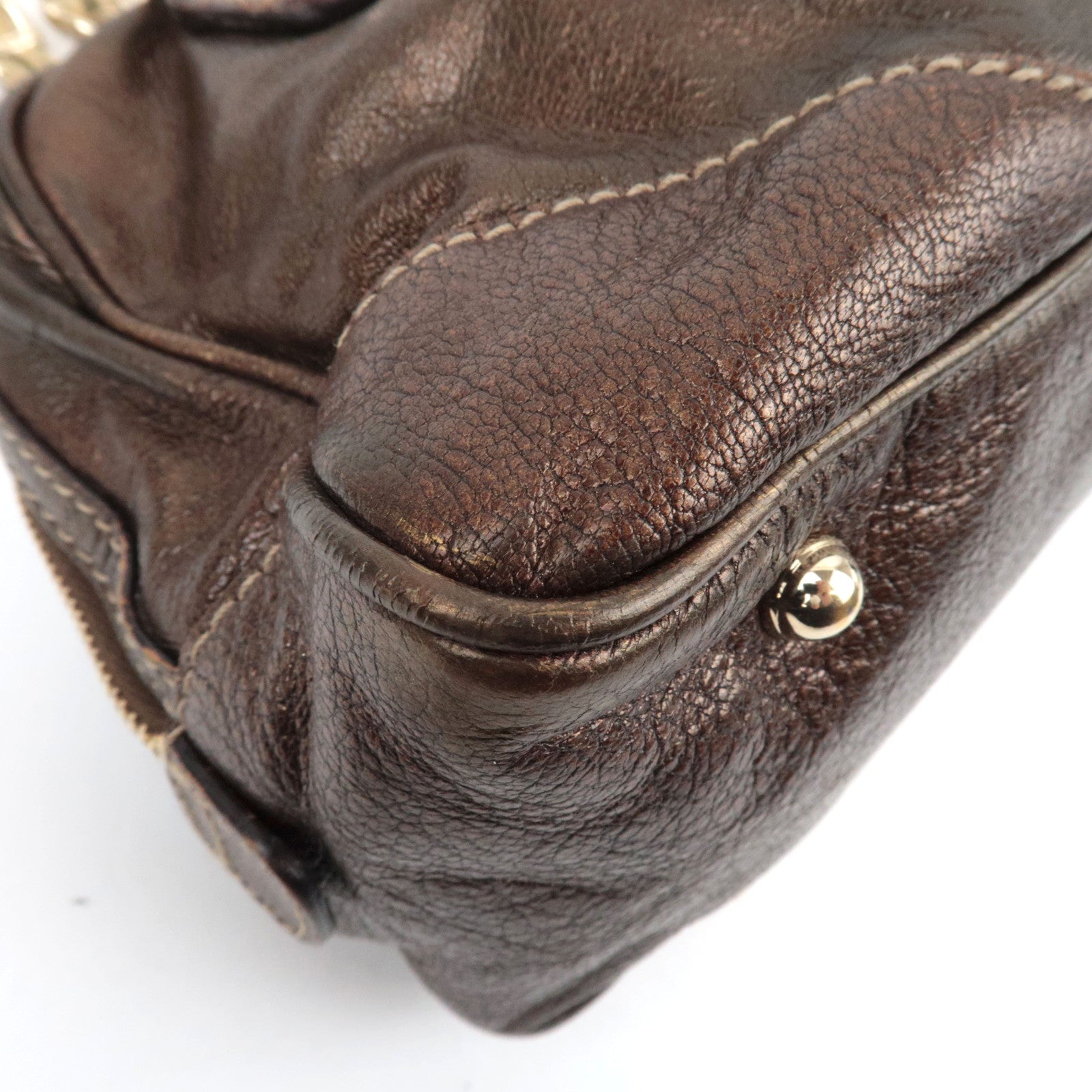 Gucci Metallic Brown Leather Chain Strap Shoulder Bag — Early 2000s