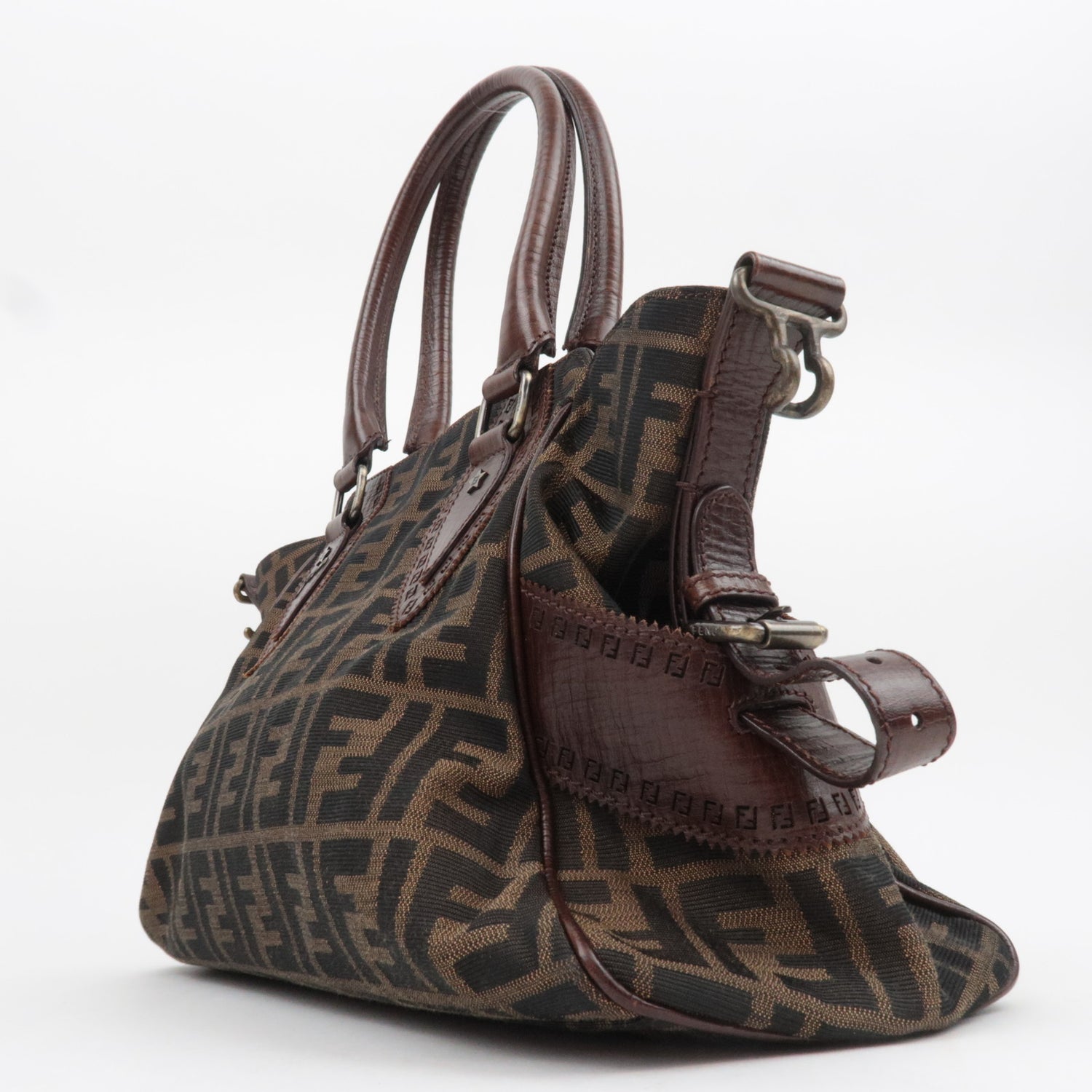Fendi Zucca FF Canvas Leather Tote, Early 2000s