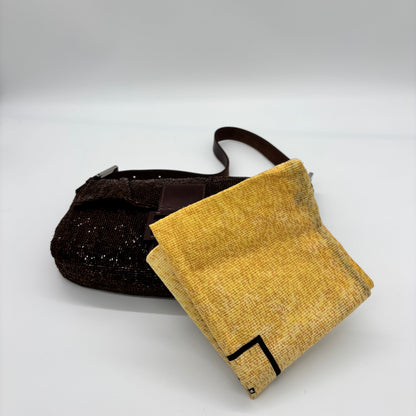 Fendi Chocolate Brown Bugle Beaded Baguette, Early 2000s