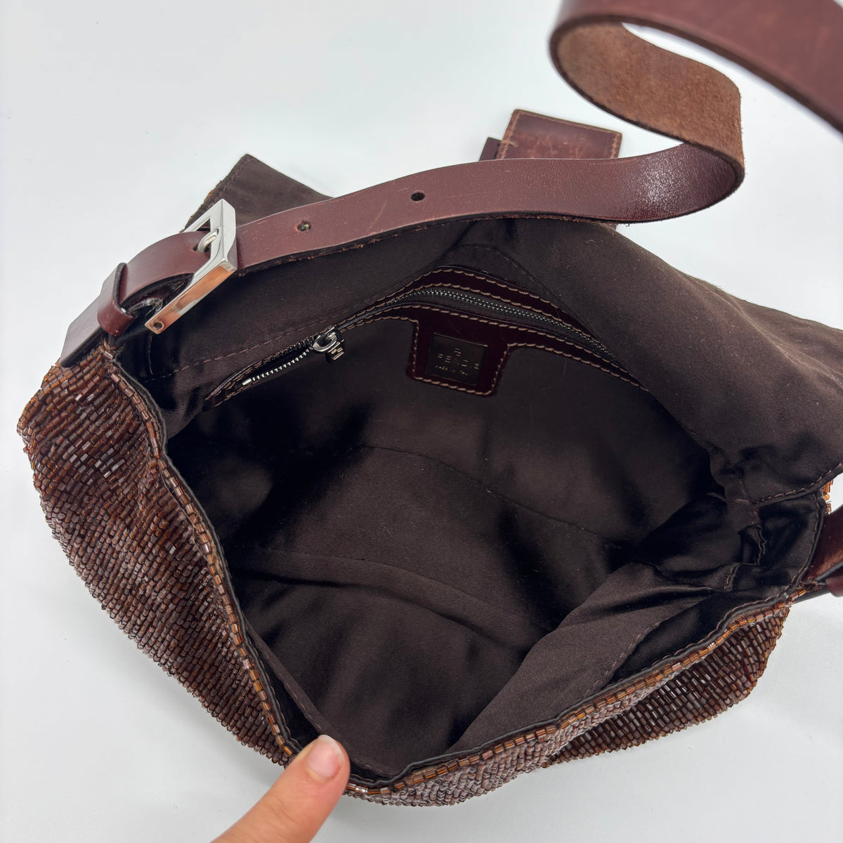 Fendi Chocolate Brown Bugle Beaded Baguette, Early 2000s
