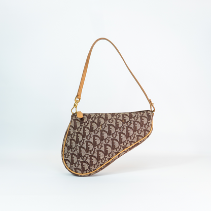 2000s Christian Dior Trotter Canvas Saddle Bag — Brown, Gold Hardware