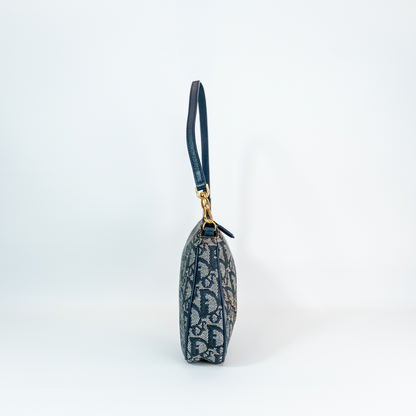 Early 2000s Dior Trotter Canvas Saddle Bag — Navy &amp; Cream, Gold Hardware, Original Dustbag, John Galliano Era