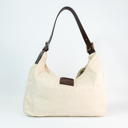 Zucca Canvas Baguette — Cream, Brown Leather Trim