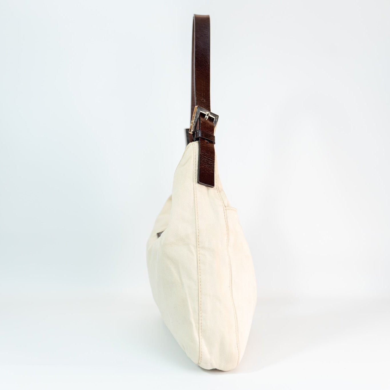 Zucca Canvas Baguette — Cream, Brown Leather Trim