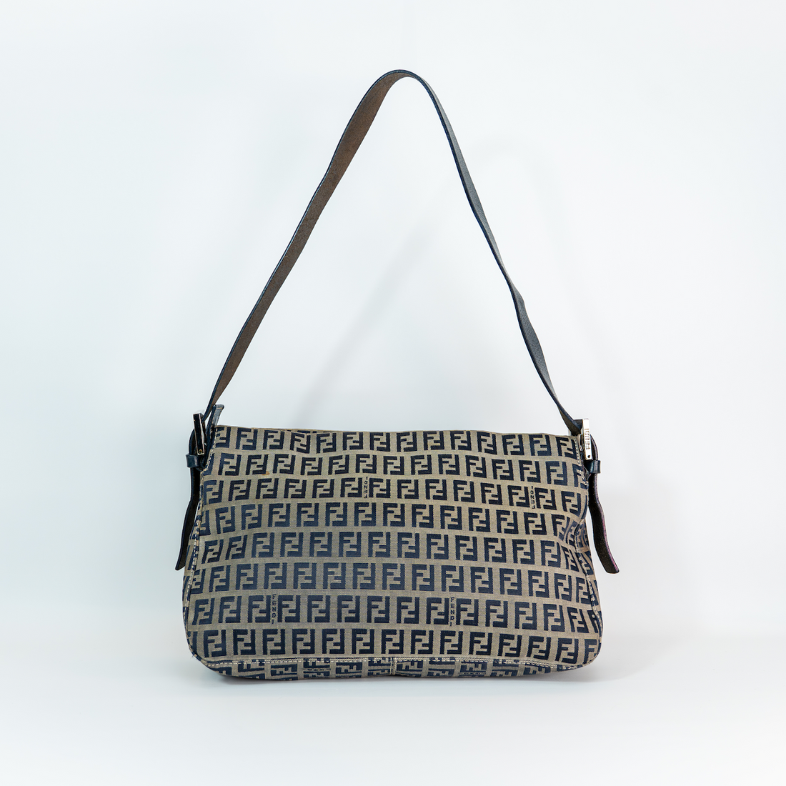 Early 2000s Fendi Zucchino Mamma Baguette — Navy Canvas, Navy Satin Interior