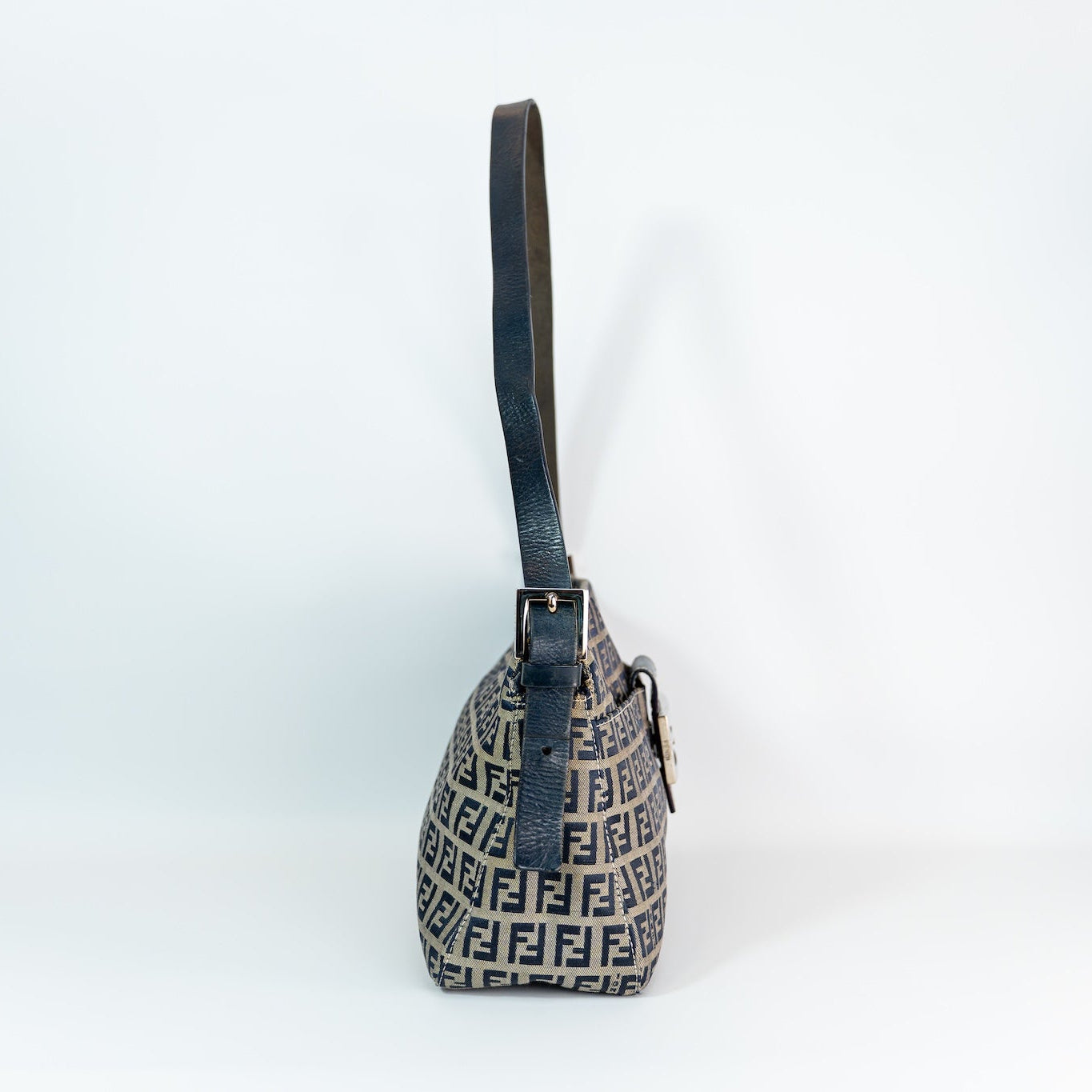 Early 2000s Fendi Zucchino Mamma Baguette — Navy Canvas, Navy Satin Interior