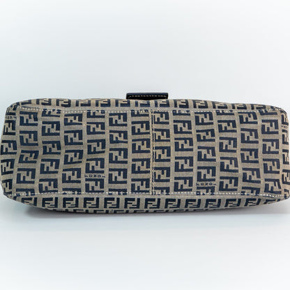 Early 2000s Fendi Zucchino Mamma Baguette — Navy Canvas, Navy Satin Interior