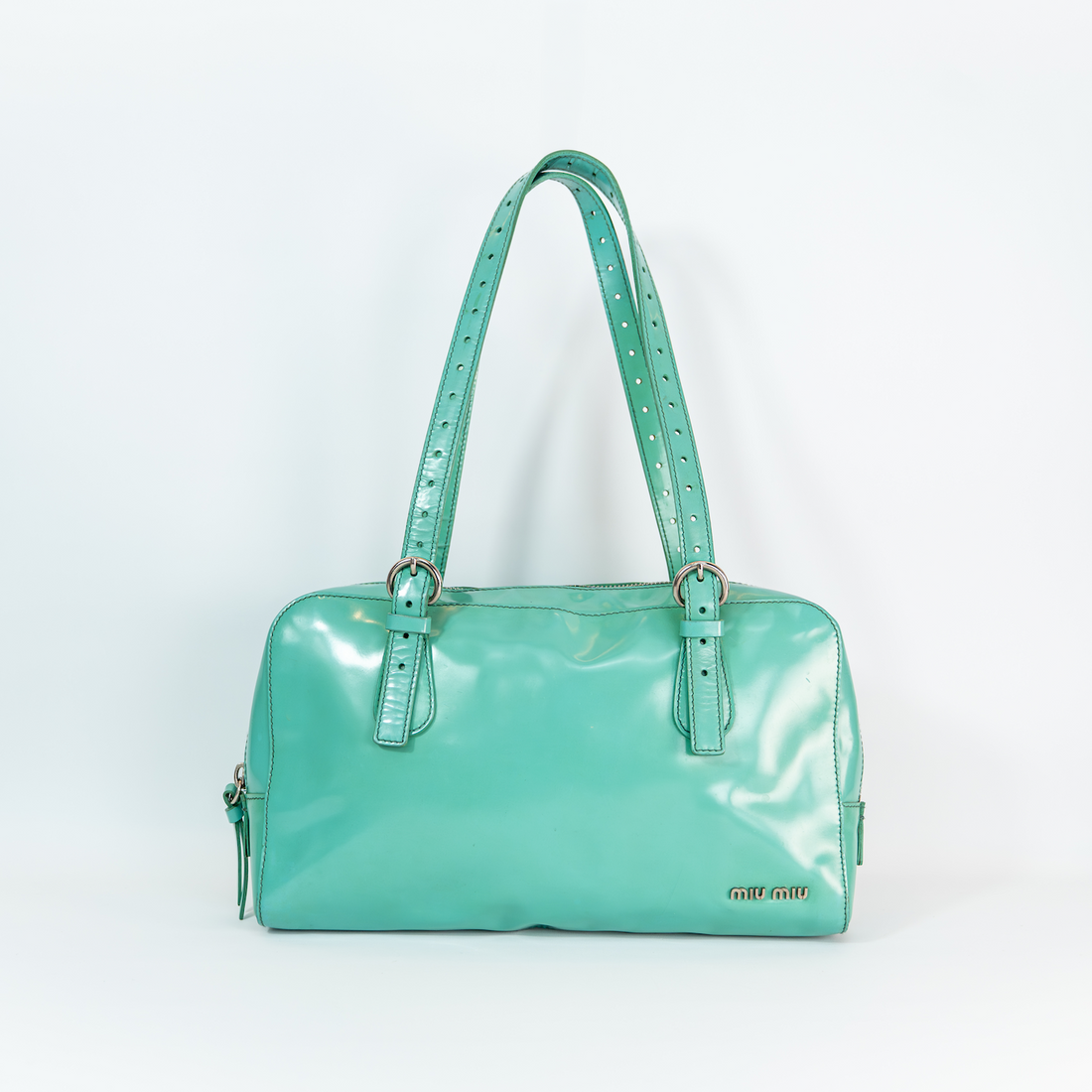 Early 2000s Miu Miu Enamel Flap Shoulder Bag — Pastel Mint