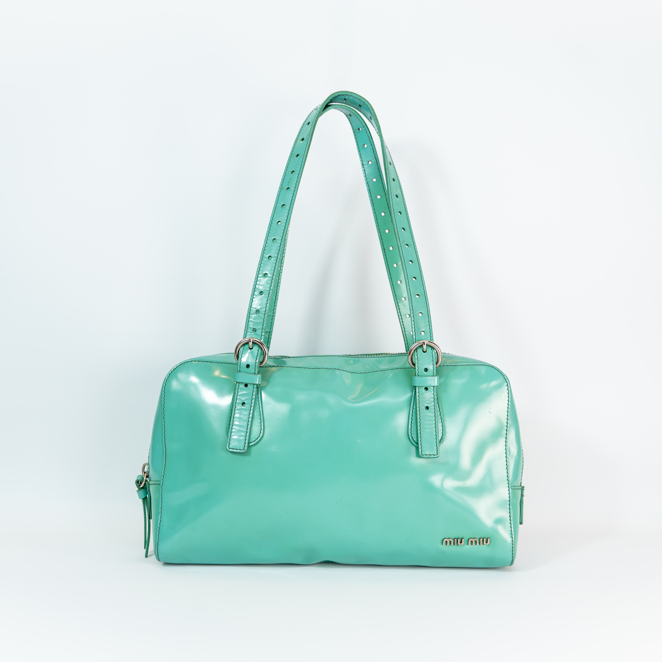 Early 2000s Miu Miu Enamel Flap Shoulder Bag — Pastel Mint
