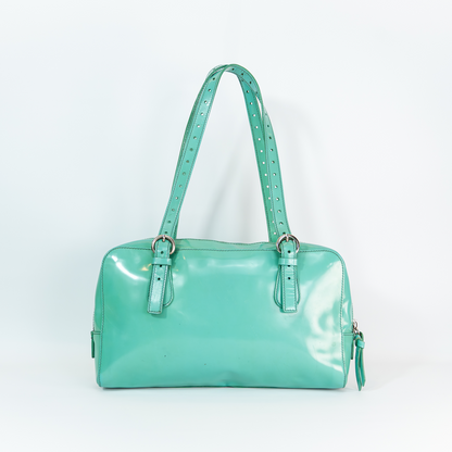 Early 2000s Miu Miu Enamel Flap Shoulder Bag — Pastel Mint