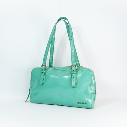 Early 2000s Miu Miu Enamel Flap Shoulder Bag — Pastel Mint