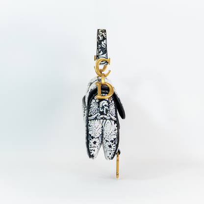Dior Saddle Micro Bag — Black Ornamental Embroidered Calfskin, Gold Hardware, Full Original Packaging