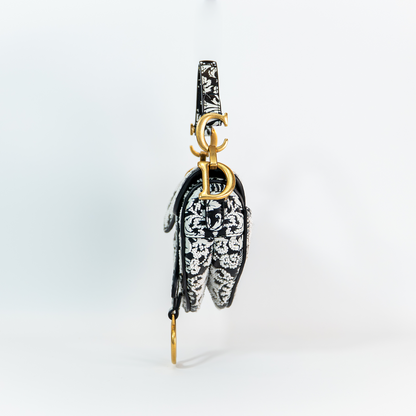 Dior Saddle Micro Bag — Black Ornamental Embroidered Calfskin, Gold Hardware, Full Original Packaging