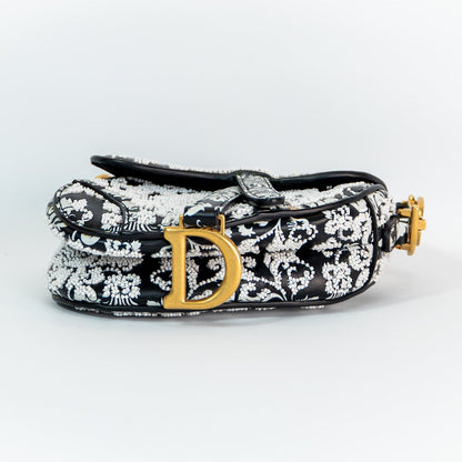 Dior Saddle Micro Bag — Black Ornamental Embroidered Calfskin, Gold Hardware, Full Original Packaging
