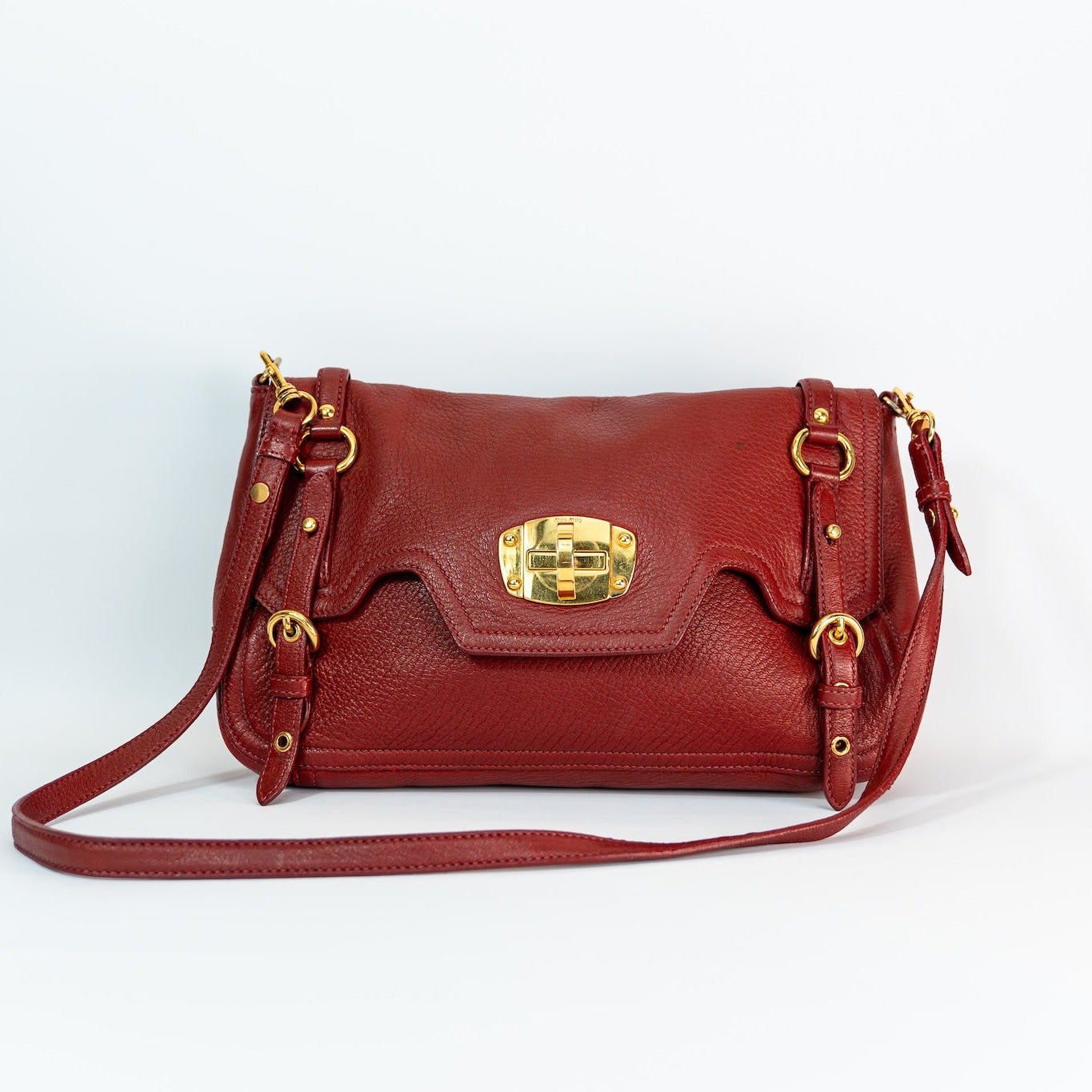 2001 Miu Miu Vitello Lux Structured Shoulder Bag — Cherry Red, Gold Hardware