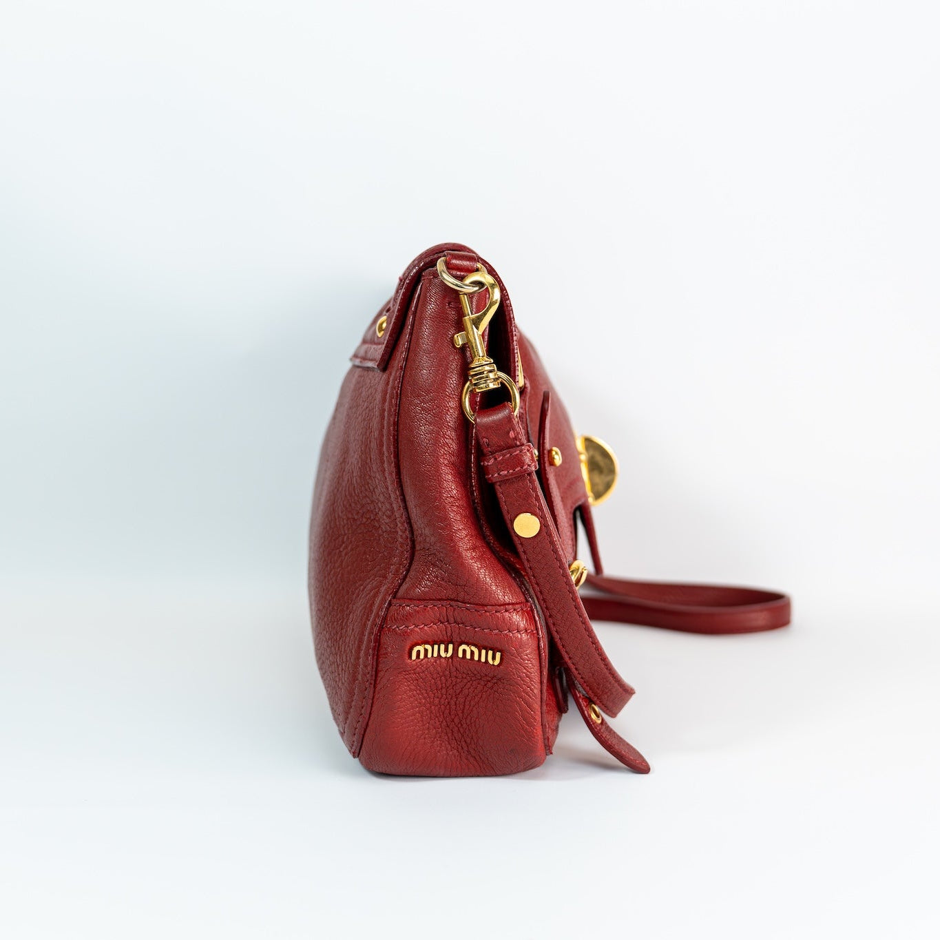 2001 Miu Miu Vitello Lux Structured Shoulder Bag — Cherry Red, Gold Hardware
