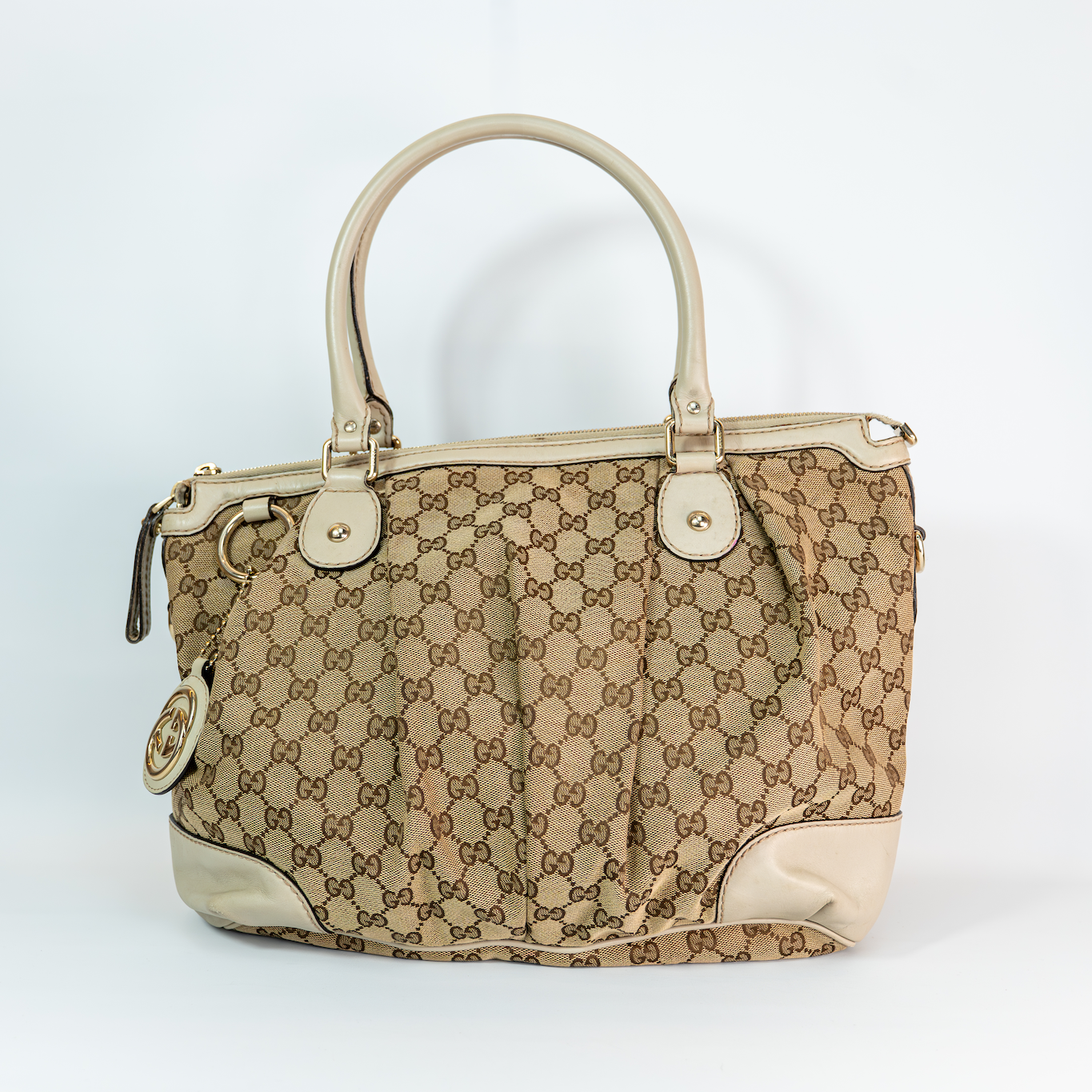 GG Canvas Sukey 2-Way Handbag — Beige, Gold Hardware