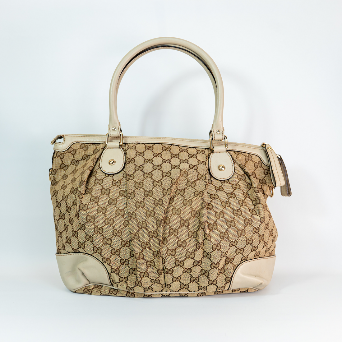 GG Canvas Sukey 2-Way Handbag — Beige, Gold Hardware