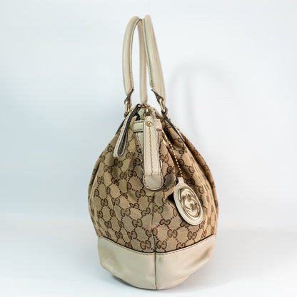 GG Canvas Sukey 2-Way Handbag — Beige, Gold Hardware