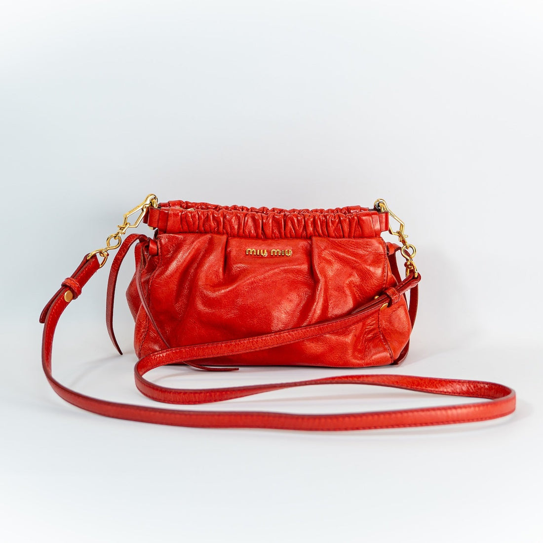 Early 2000s Miu Miu Vitello Lux Leather Shoulder Bag — Red, Gold Hardware