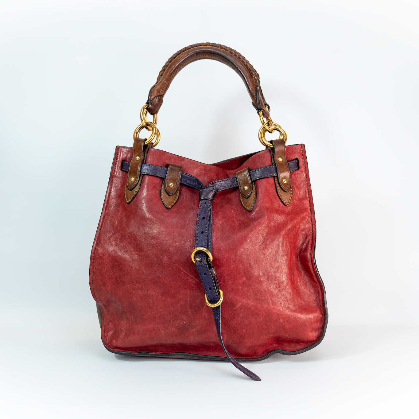 Early 2000s Two-Tone Leather Crossbody Bag — Gold Hardware