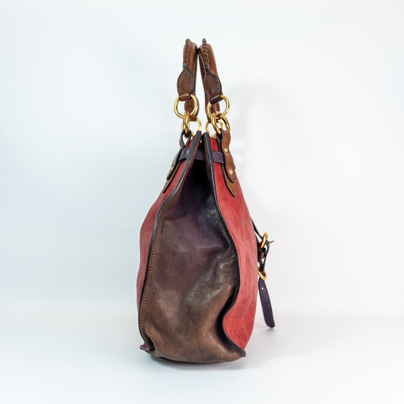 Early 2000s Two-Tone Leather Crossbody Bag — Gold Hardware