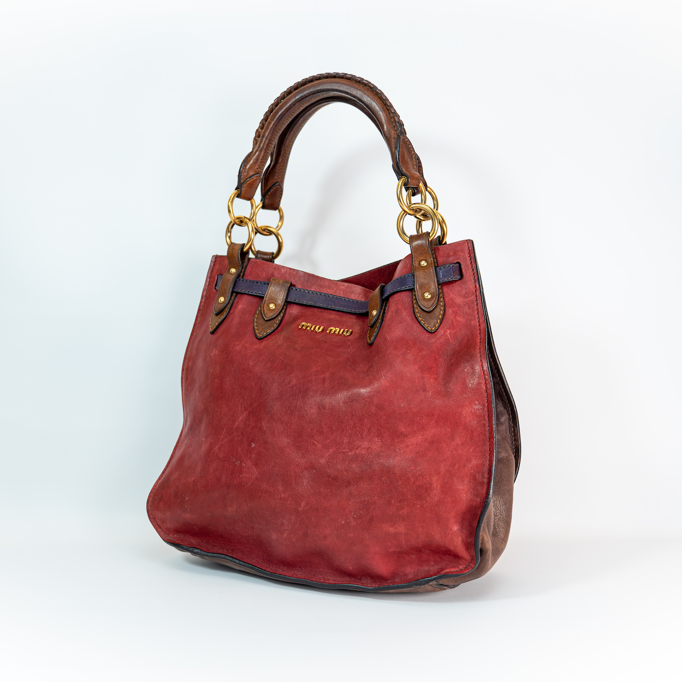 Early 2000s Two-Tone Leather Crossbody Bag — Gold Hardware