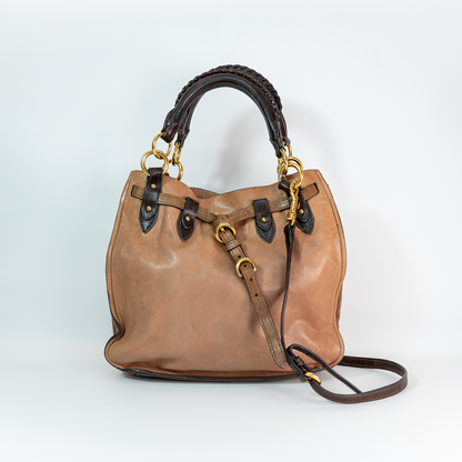 Early 2000s Two-Tone Leather Crossbody Bag — Light &amp; Dark Brown, Gold Hardware