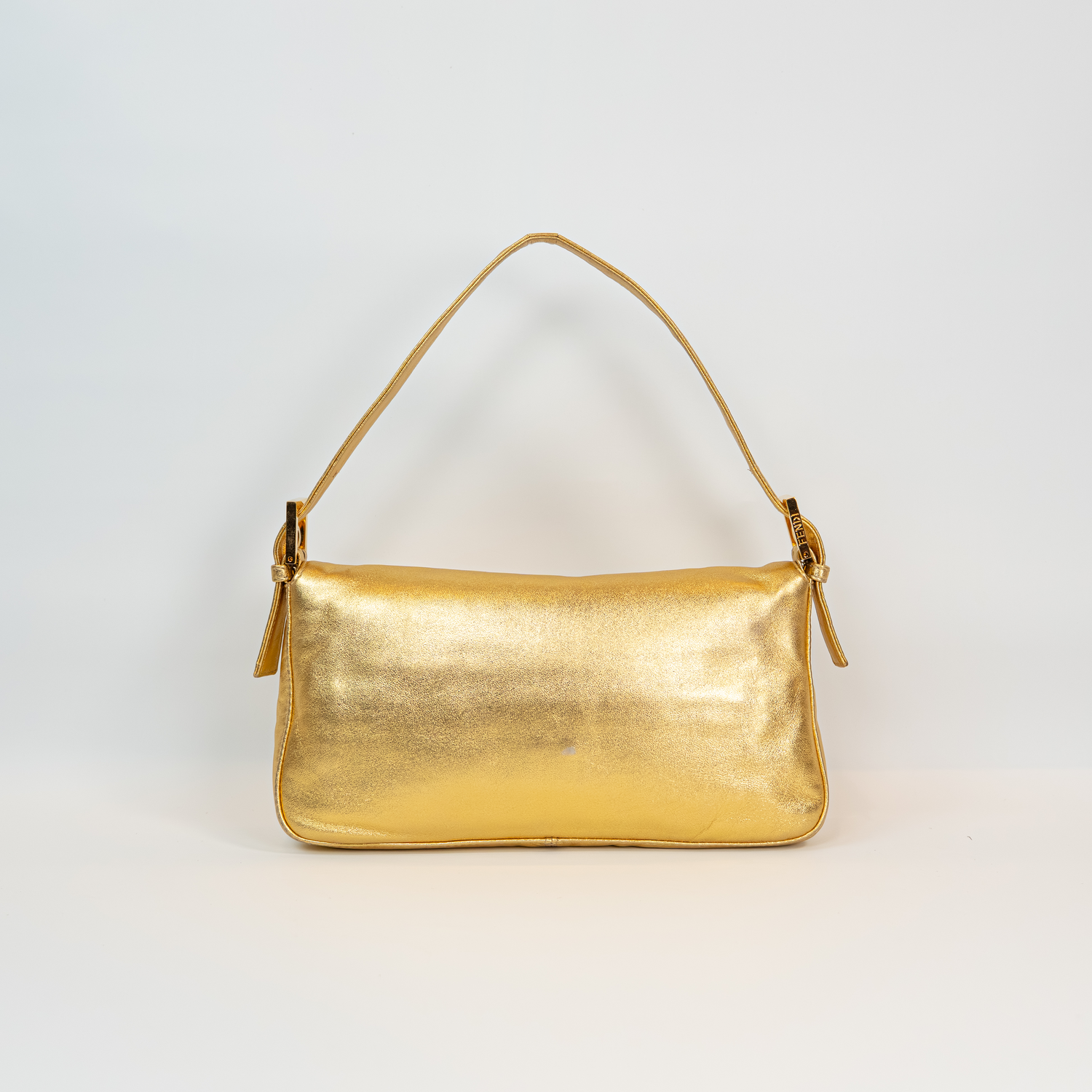 Fendi Gold Lambskin Crystal Baguette
