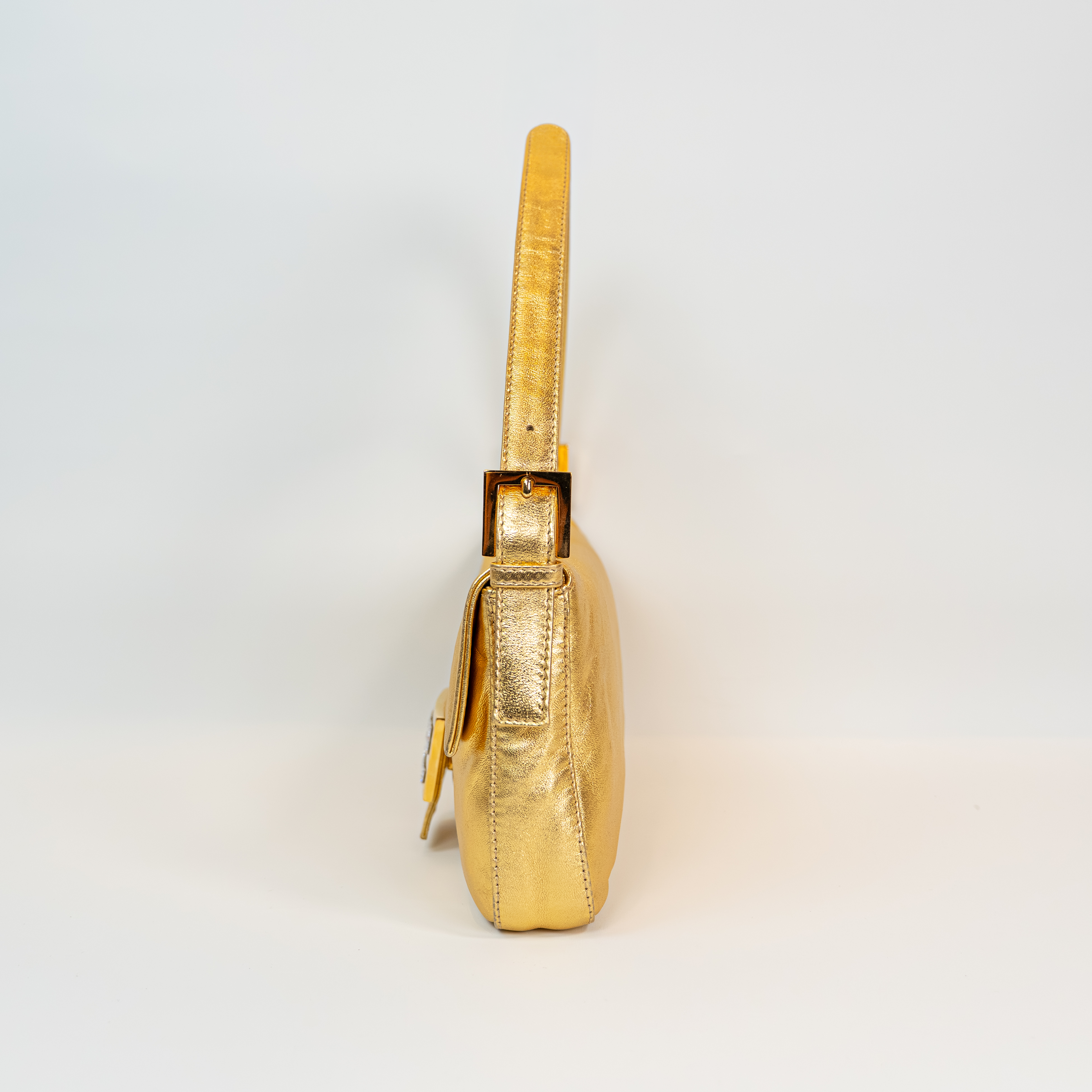 Fendi Gold Lambskin Crystal Baguette