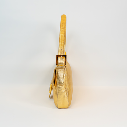 Fendi Gold Lambskin Crystal Baguette
