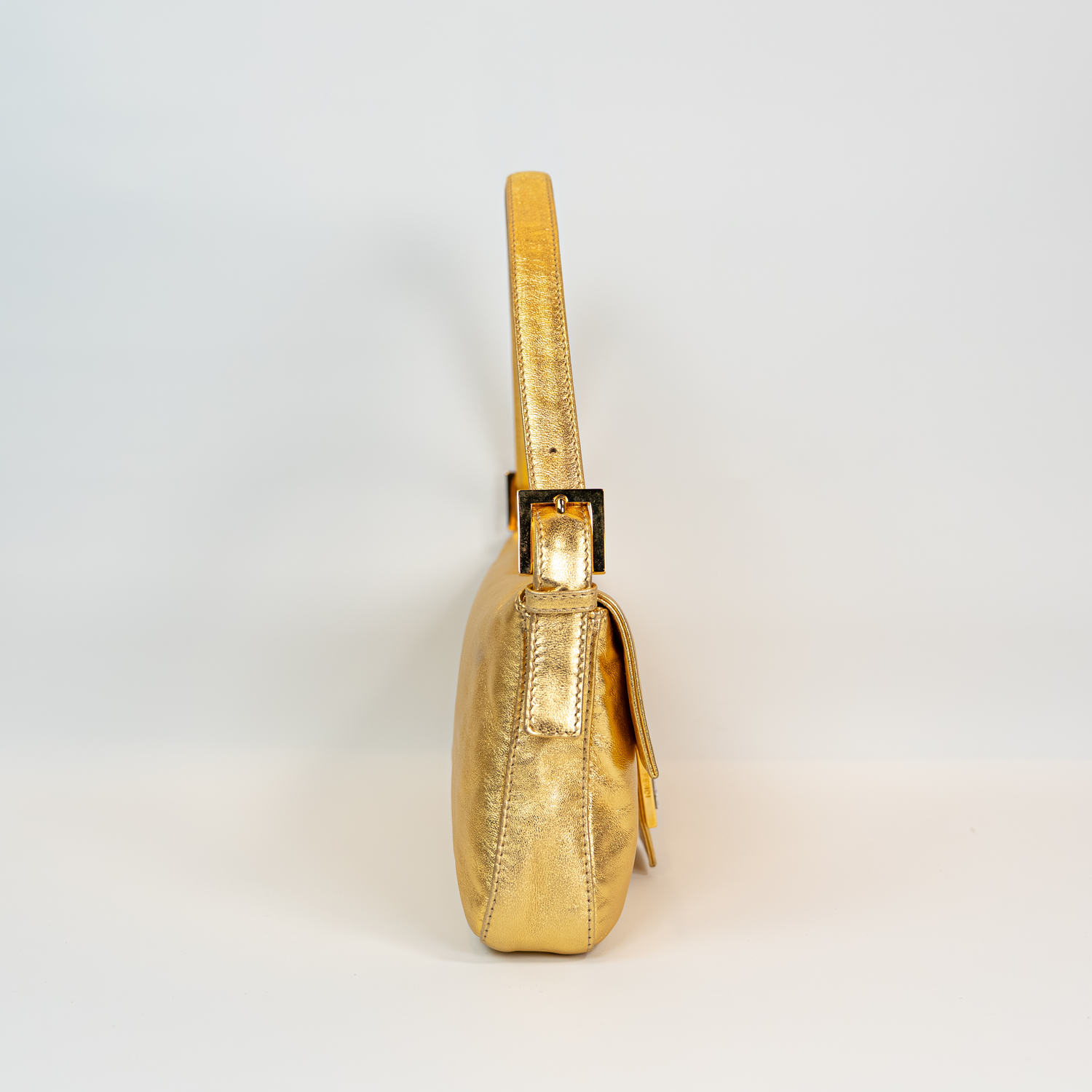 Fendi Gold Lambskin Crystal Baguette