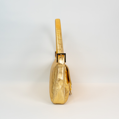 Fendi Gold Lambskin Crystal Baguette