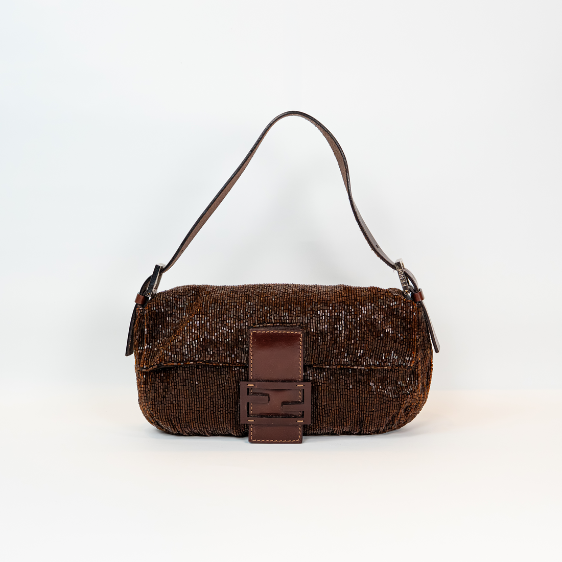 Fendi Brown Beaded Baguette