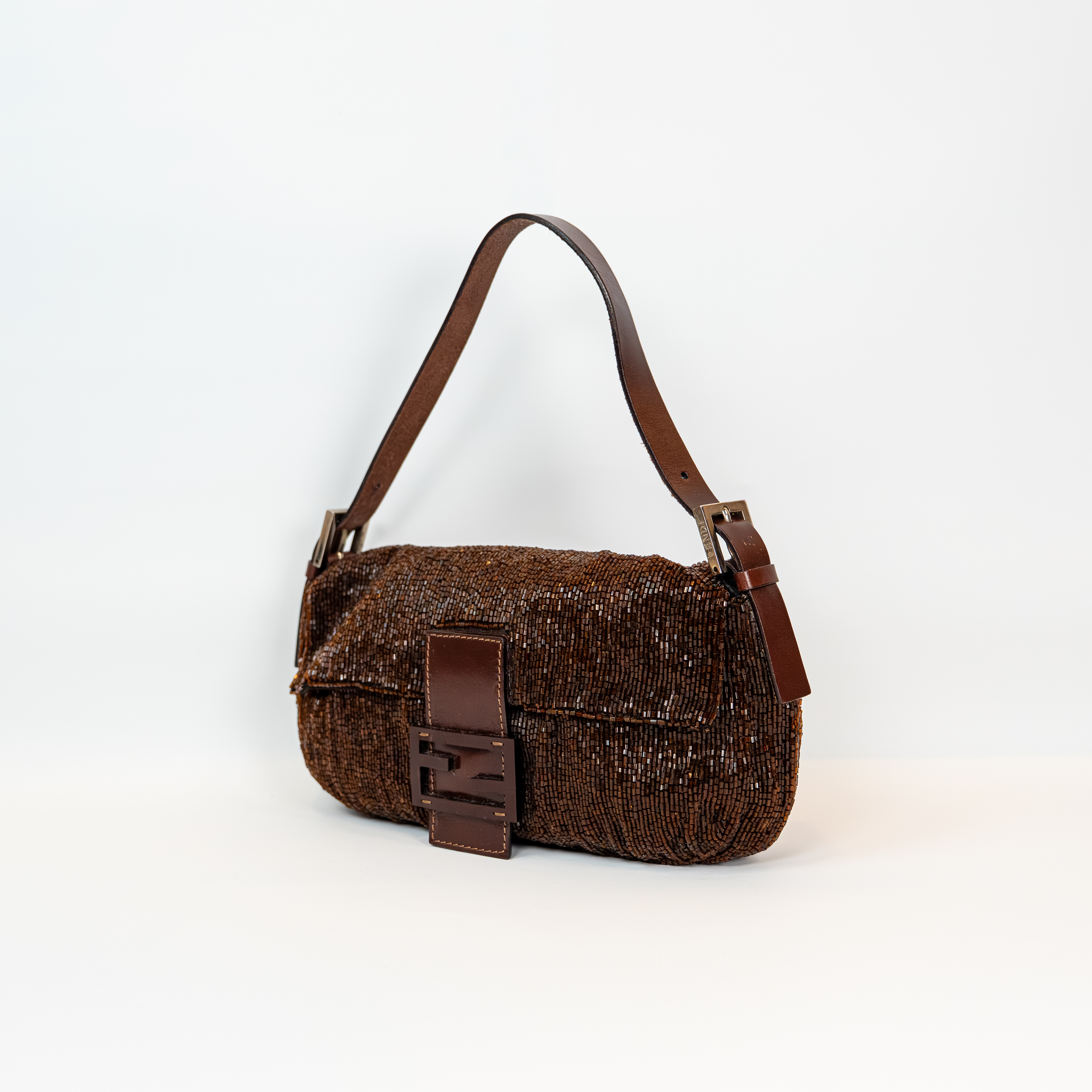 Fendi Brown Beaded Baguette