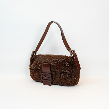 Fendi Brown Beaded Baguette