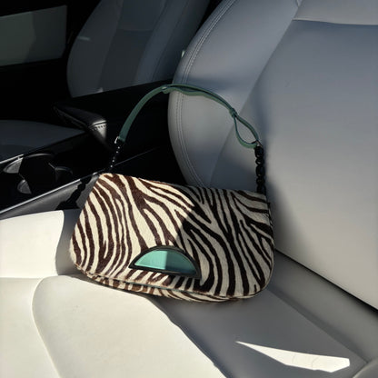 Malice Pearl Zebra Print Pony Hair Shoulder Bag