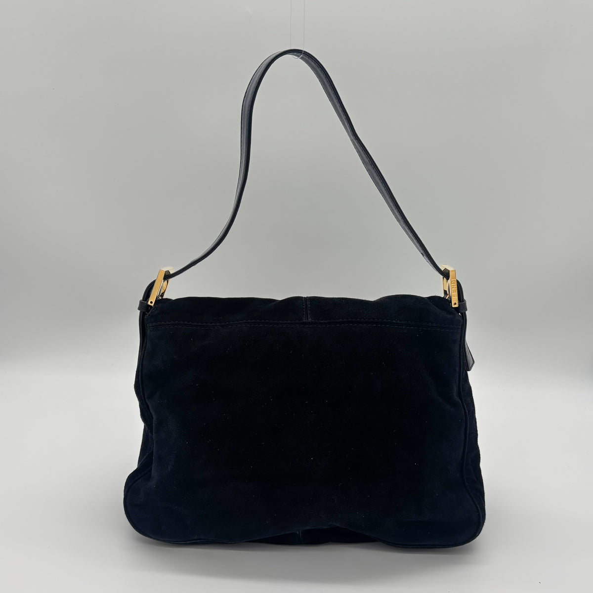 Fendi Mamma Baguette in Black Suede — Ruby Red FF Buckle, Early 2000s