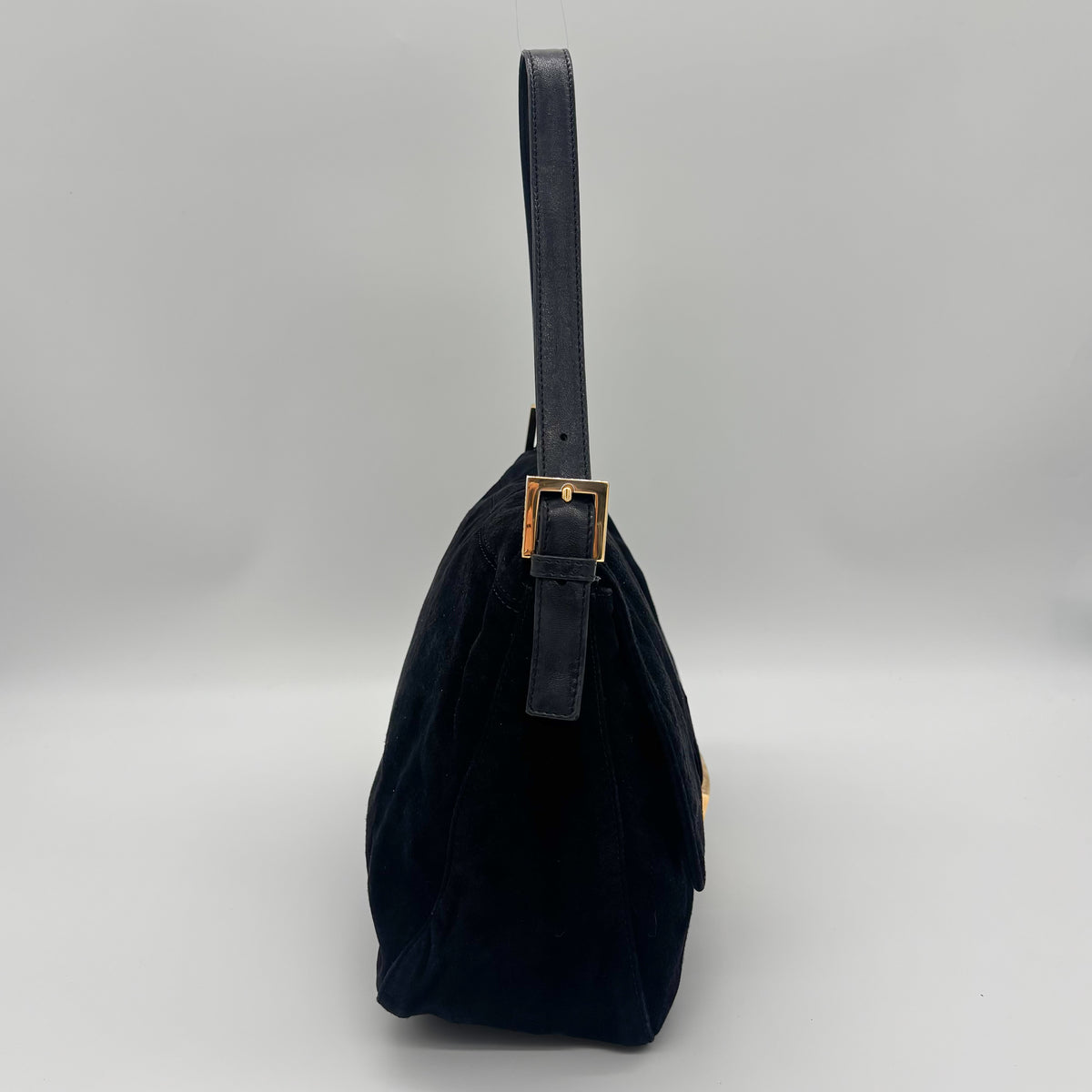 Fendi Mamma Baguette in Black Suede — Ruby Red FF Buckle, Early 2000s