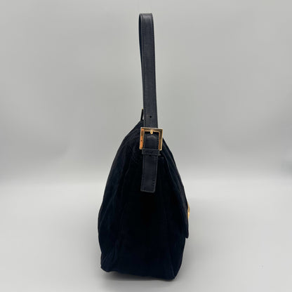 Fendi Mamma Baguette in Black Suede — Ruby Red FF Buckle, Early 2000s