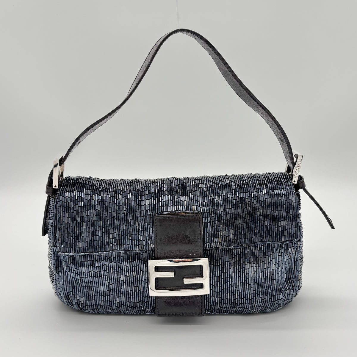 Fendi Waterfall Midnight Blue Bugle Beaded Baguette, Early 2000s