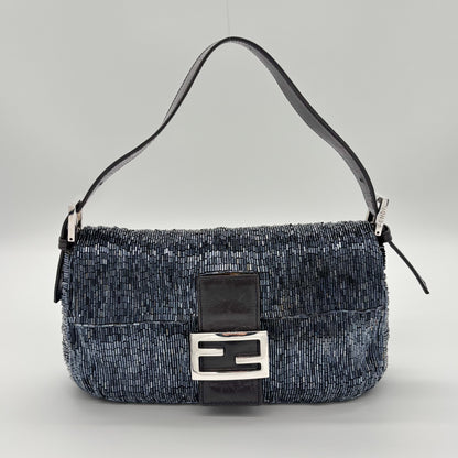 Fendi Waterfall Midnight Blue Bugle Beaded Baguette, Early 2000s