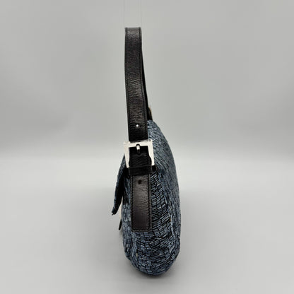 Fendi Waterfall Midnight Blue Bugle Beaded Baguette, Early 2000s