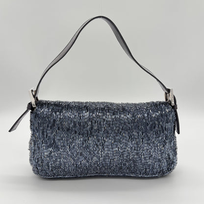 Fendi Waterfall Midnight Blue Bugle Beaded Baguette, Early 2000s