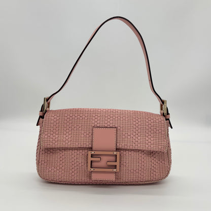 Fendi Woven Leather Baguette in Blush Pink