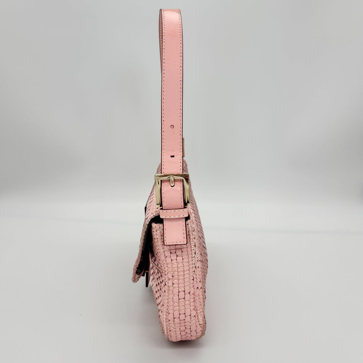 Fendi Woven Leather Baguette in Blush Pink