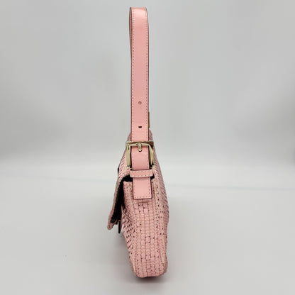 Fendi Woven Leather Baguette in Blush Pink
