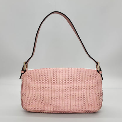 Fendi Woven Leather Baguette in Blush Pink