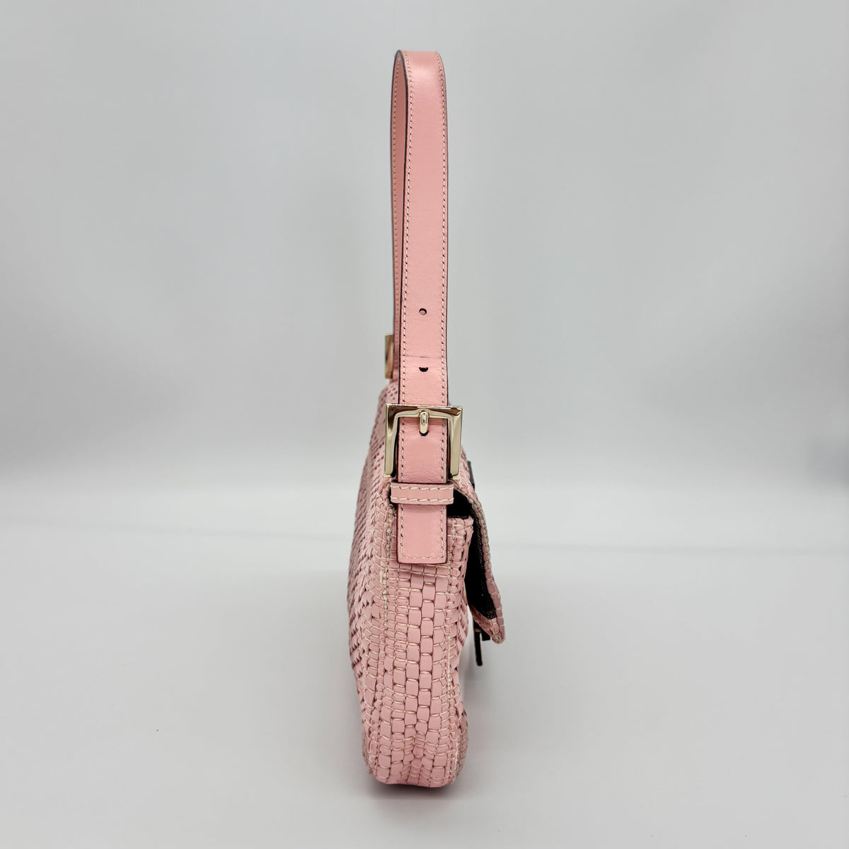 Fendi Woven Leather Baguette in Blush Pink